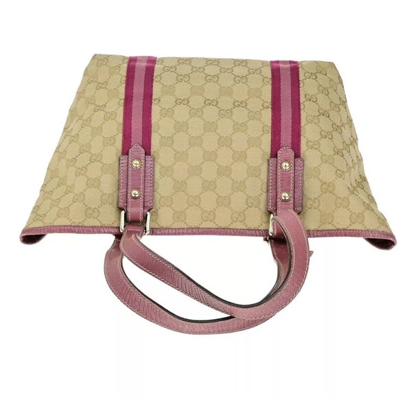 GUCCI Logo GG Pattern Shoulder Tote Bag Canvas Leather Brown Pink Italy - Picture 13 of 16